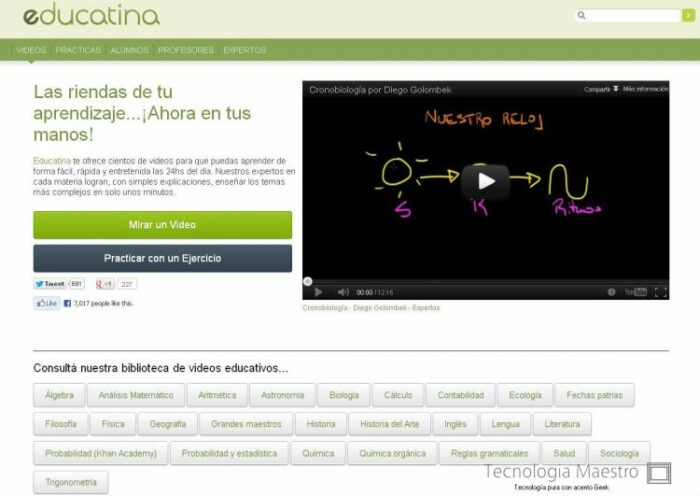 Educatina es un sitio para aprender de todo, matemáticas, física, y online