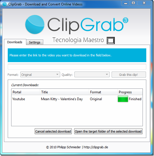 ClipGrab el mejor programa para descargar videos de Vimeo, DayliMontion o Youtube
