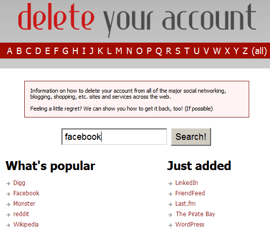 Borrar nuestro cuenta en Facebook, Twitter y más con Delete Your Account