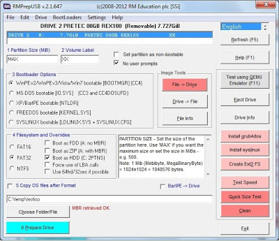 Formatear USB y instalar Windows o Linux en la memoria USB con RMPrepUSB