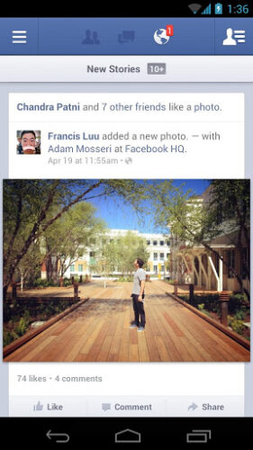 La aplicación de Facebook para Android, actualizar perfil y chatear con amigos