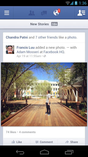 La aplicación de Facebook para Android, actualizar perfil y chatear con amigos