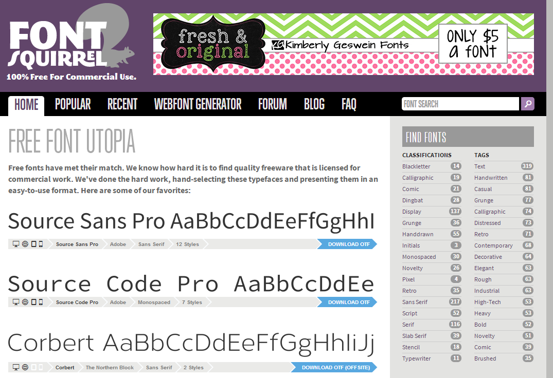 Encontrar fuentes para diseño web y gráfico en FontSquirrel