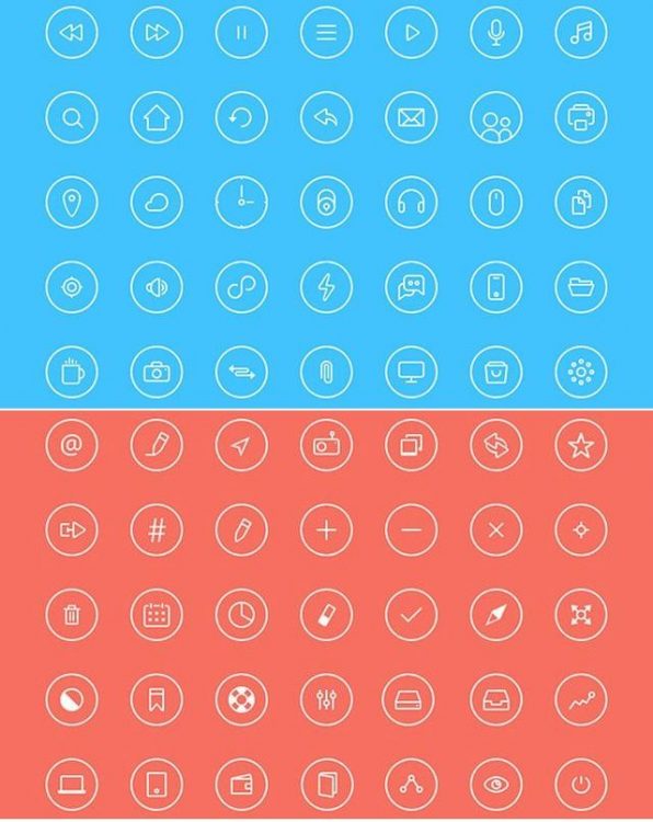 Colección de iconos gratis en PSD circulares, Thin Rounded Icons